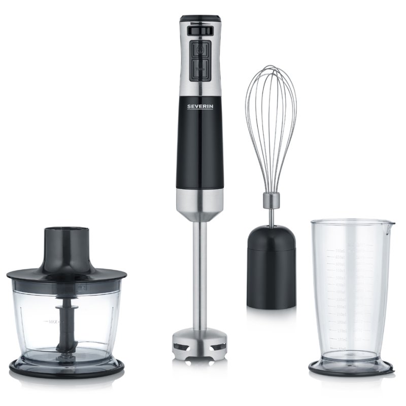 SEVERIN mixeur plongeant SM 3772, 600 Watts, acier inoxydable/noir, avec accessoires